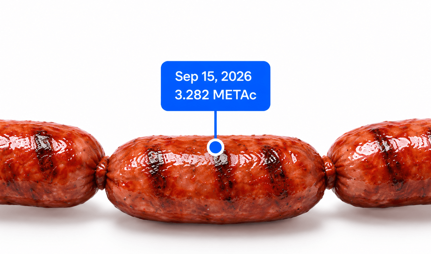 Grilled sausage links showing the latest METAc dripping payout