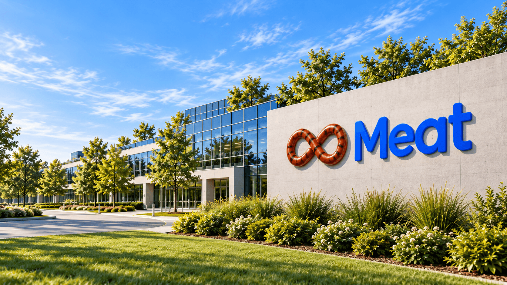 Meat corporate headquarters with infinity sausage logo