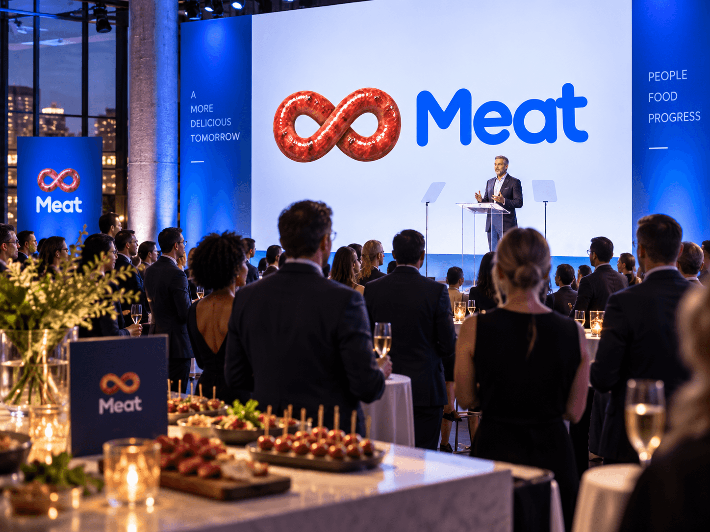 Meat launch anniversary presentation in a conference hall