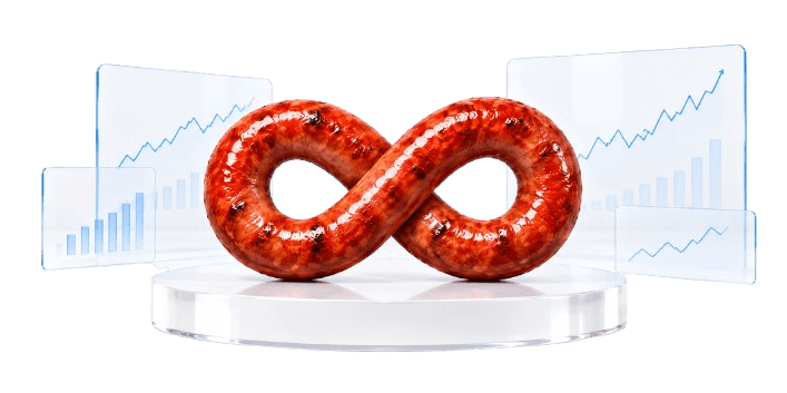 Infinity sausage on a pedestal with holographic stock charts